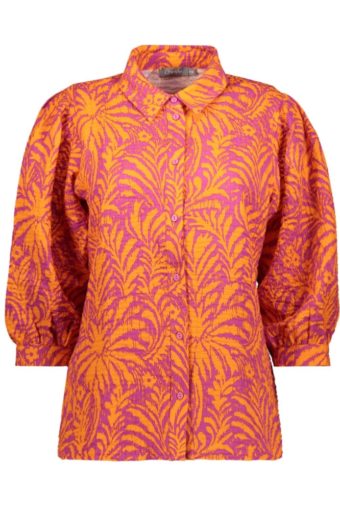 GESTRUCTUREERDE BLOUSE MET PRINT 53286 20 Cassis/Orange